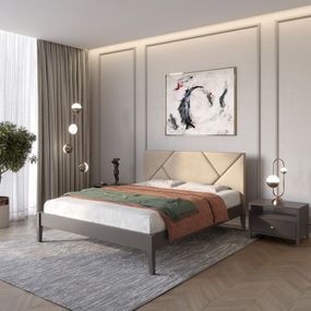 Двоспальне дерев'яне ліжко Mebigrand Нью-Йорк ДК Графітовий (RAL9011)/Аляска 23 (Бежевий) 180х190 см (MBG-10213)