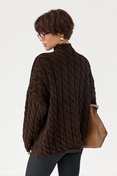 Светр оверсайз у косички - темно-коричневий цвет, ONE SIZE (є розміри) | Зображення 1