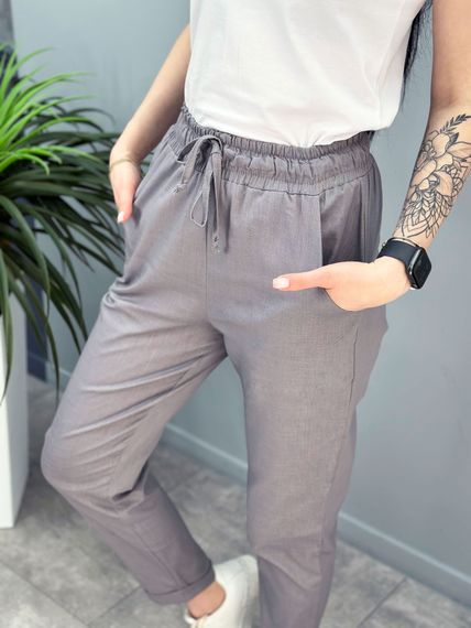 Женские легкие льняные брюки укороченные GF1702 цвет серый, размер 50 | Зображення 4