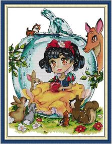 Набір для вишивання за нанесеною на канву схемою "Snow white and the little animals". AIDA 14CT printed 33*42 см