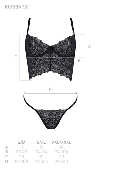 Комплект Passion KERRIA SET black, L/XL, сітка+мереживо, бюстьє та стрінги | Зображення 4