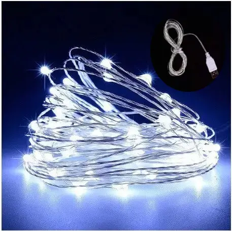 Гирлянда нить Роса от USB, 30м, 300LED + пульт, Холодный белый / Светодиодная новогодняя гирлянда | Зображення 4