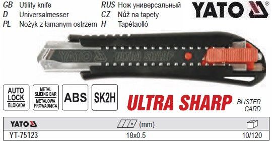 Нож YATO Польща ниж висувне лезо M=18 мм YT-75123