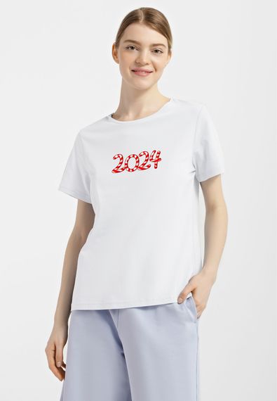 Футболка жіноча новорічна біла з принтом "2024", S