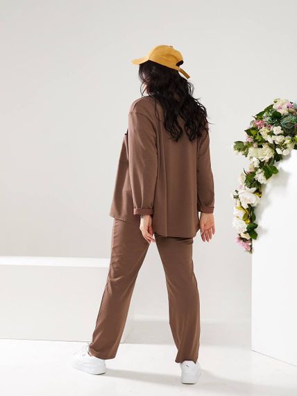 Женский костюм тройка рубашка+футболка+брюки трикотажный NB23007 размер 50/52 цвет капучино | Зображення 5