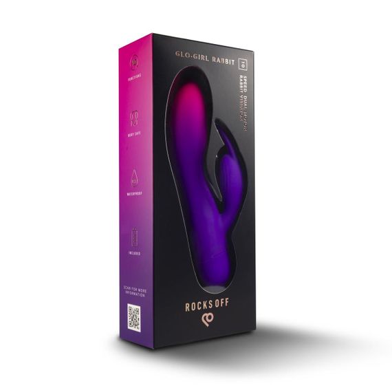 Вибратор-кролик Rocks Off Glo Girl – Rabbit, 2 мотора, 10 режимов, на батарейках sexstyle | Зображення 5