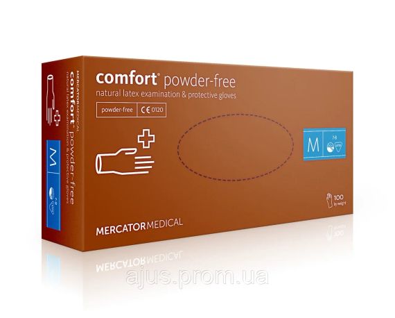 COMFORT® POWDER FREE рукавички латексні  оглядові нестерильні неприпудрені, розмір M (Малайзія)