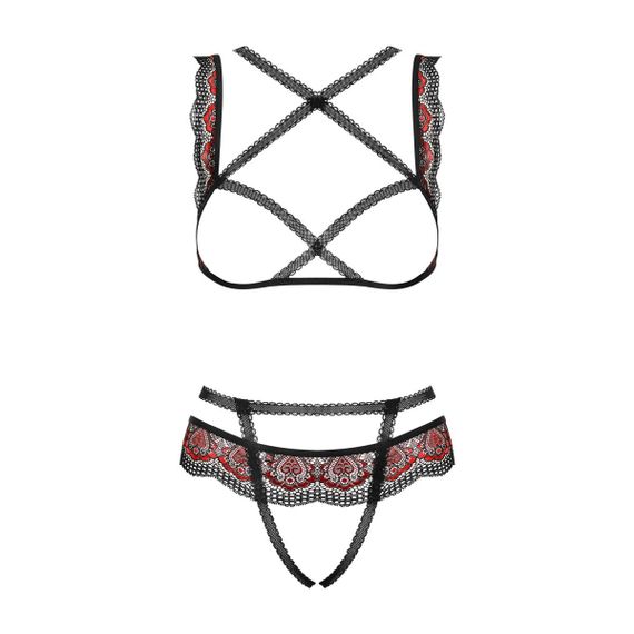 Комплект эротический с красной вышивкой Obsessive Megies и доступом к интимным зонам, L/XL sexstyle | Зображення 2