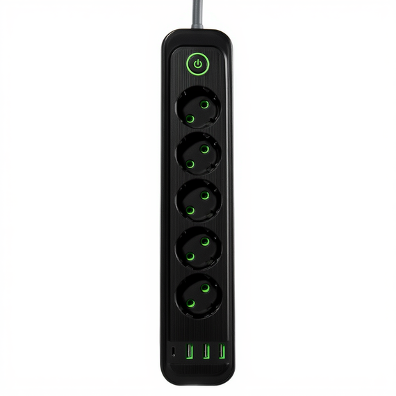 Мережевий фільтр-подовжувач 5 розеток 3xUSB-A 1xUSB-C 3м чорний HP-5-42