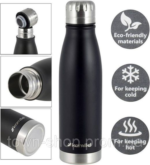 Термос-бутылка Kamille Bottle 500мл черный KM-2037 | Зображення 1