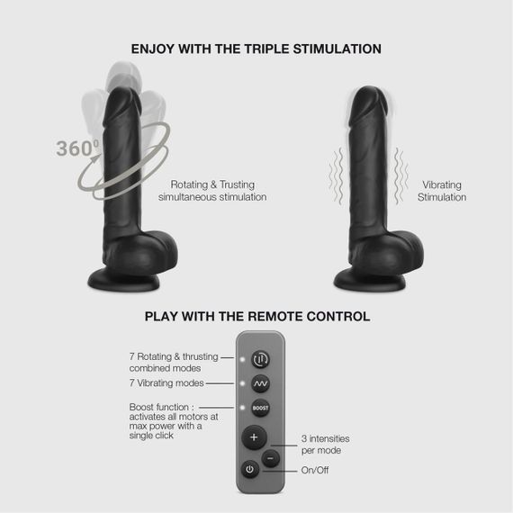 Фалоімітатор з вібрацією і ротацією Strap-On-Me Rotating & Vibrating Realistic Dildo - L - Black Sex Aura | Зображення 1