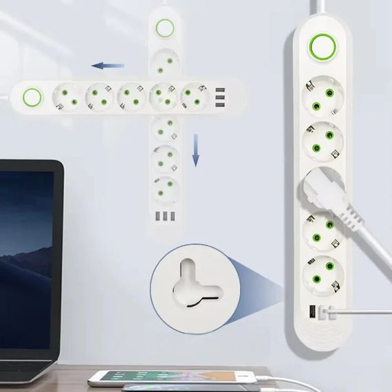 Мережевий фільтр-подовжувач 2м, 5 розеток, 3хUSB з швидкою зарядкою, Maxxter SPM5-G-6G (23457281401_324) | Зображення 1