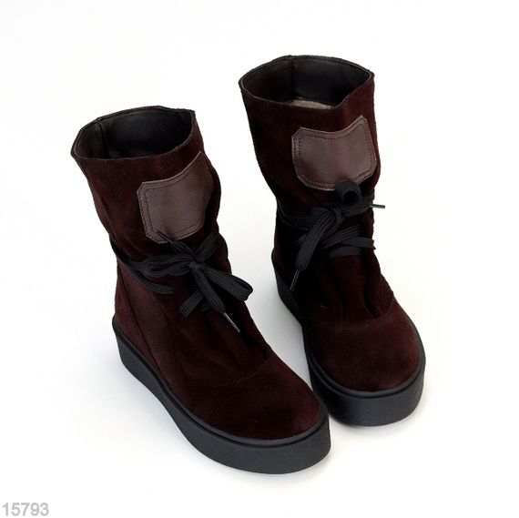 Дизайнерські зимові Шоколадні високі черевики натуральна замша | Зображення 6