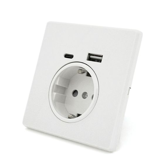 Розетка врізна із заземленням, Input: AC:110-250V/16A, Type-C/USB-виходи, White
