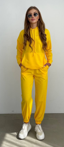 Женский спортивный костюм худи и джоггеры демисезонный двунитка BF536 размер 46/48, цвет желтый | Зображення 1