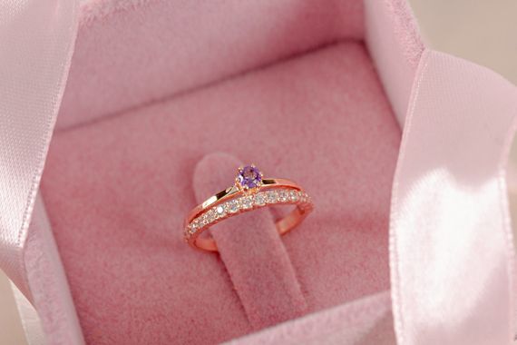 Кольцо из красного золота с аметистом 15.5 | Зображення 4