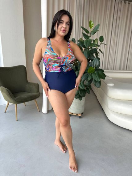 Яскравий суцільний синій купальник PLUS SIZE з утяжкою | Зображення 9