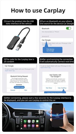 Бездротовий автомобільний USB адаптер PLCPDM, перехід з дротового на бездротове підключення, стабільне з’єднання | Зображення 4