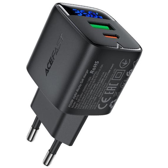 СЗУ Acefast A116 PD35W+QC3.0 GaN (1USB-A/1C) Black