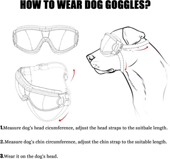Захисні окуляри для собак з УФ-захистом, регульовані, вітрозахисні, водонепроникні, проти запотівання, для великих порід | Зображення 7