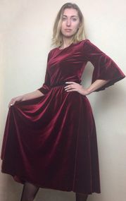 Плаття-міді кольору марсала велюр