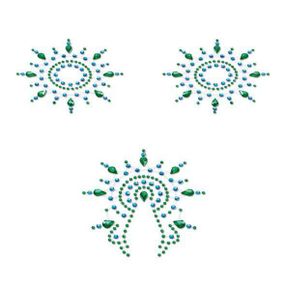 Пестіс з кристалів Petits Joujoux Gloria set of 3 - Green/Blue, прикраса на груди та вульву, One size