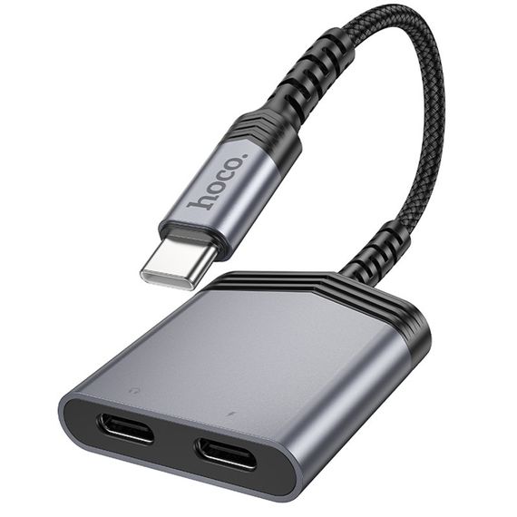 Переходник Hoco LS40 Type-C to dual Type-C Metal gray | Зображення 1