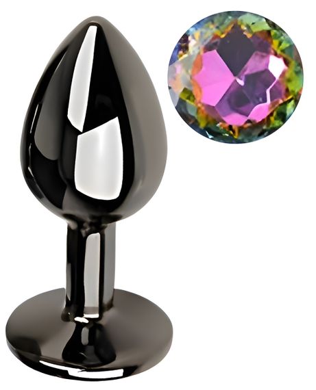 Анальна пробка з кристалом EGZO - Dark Gray Round Plug Rainbow, size S Sex Aura | Зображення 1