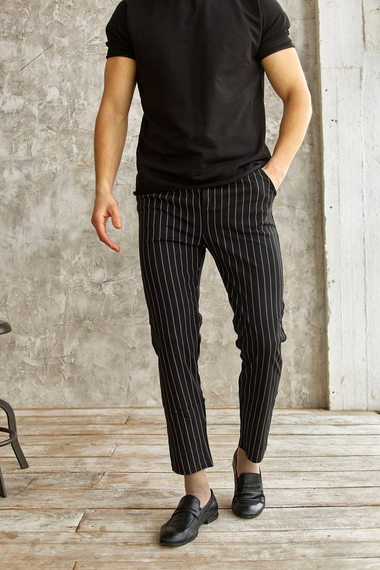 Брюки полоски черные чёрный S L | Зображення 4