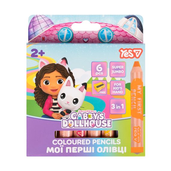 Набір кольорових олівців з точилкою YES SUPER JUMBO Gabby Dollhouse 290801 6 кольорів