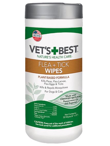 Вологі серветки від комах для котів та собак Vet's Best Flea Tick Wipes