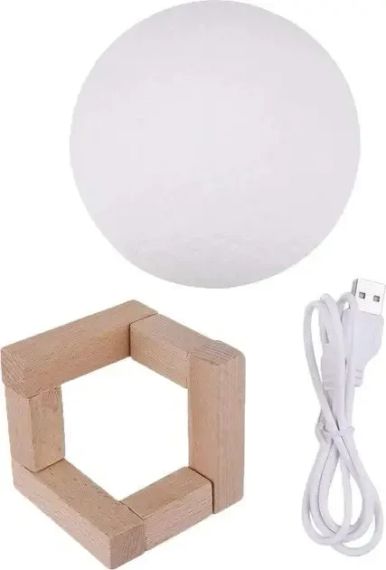 ОЧЕНКА! Світильник-нічник 3D шар Місяць Moon Lamp на дерев'яній підставці 15 см (Плохе паковання 3227) | Зображення 6