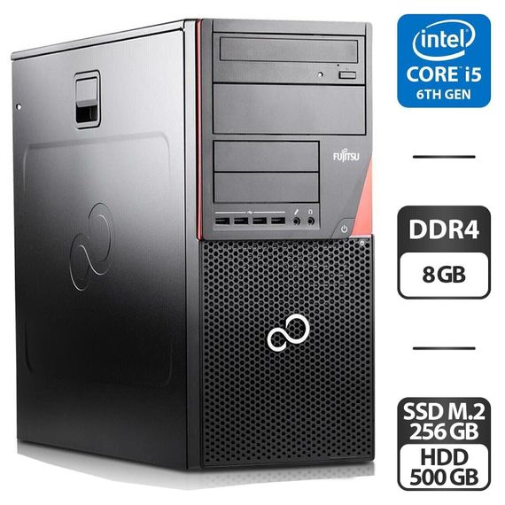 Комп'ютер Fujitsu Esprimo P756 E90 Tower / Intel Core i5-6500 (4 ядра по 3,2 - 3,6 ГГц) / 8 ГБ DDR4 / 256 ГБ SSD M.2 + 500 ГБ HDD / Intel HD Graphics 530 / DVD-ROM / Windows 11 Pro б/в | Зображення 1