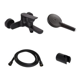 Акційний набір Qtap: Змішувач для душу Slavonice QTSLA259BLM45918+Лійка Rucni QTRUCA120O3KBB+Шланг Hadice