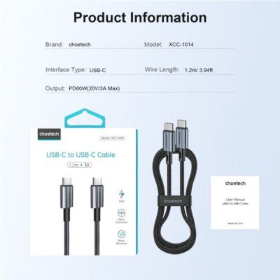 Дата кабель USB-C to USB-C 1.8m USB 2.0 60W Choetech (XCC-1014-BK) | Зображення 6