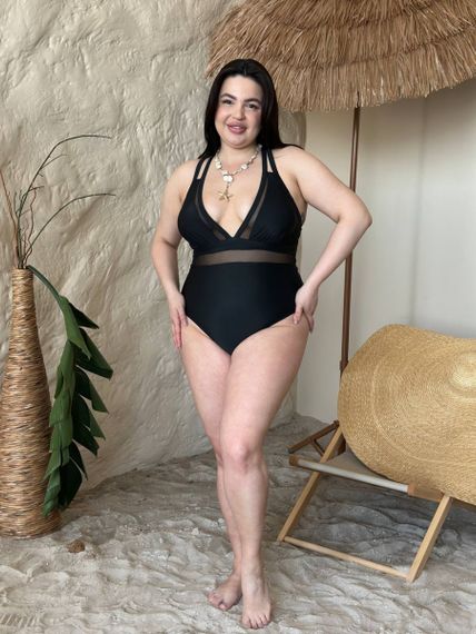 Суцільний чорний купальник PLUS SIZE з утяжкою | Зображення 1