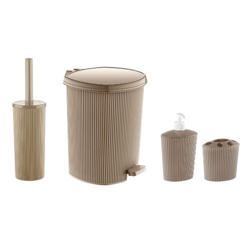 LINE набір для ванної 4шт (відро, йоржик, дозатор, підставка д/щіток) (1) (лате)