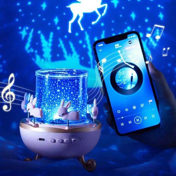 Музыкальный ночник-проектор с Bluetooth и пультом Карусель зайчиков WH-E11-02 Детский музыкальный ночник | Зображення 6