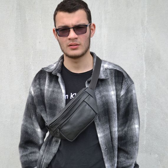 Сумка ремінь на пояс чоловіча, Чоловіча чорна сумка, Універсальна на пояс Містка бананка VF-75 | Зображення 6