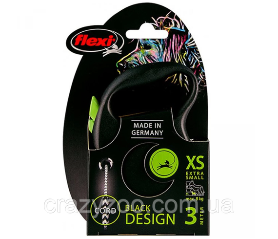 Повідець-рулетка Flexi Black Design XS трос 3 м Зелений | Зображення 1