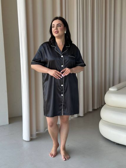 Чорна шовкова сорочка на ґудзиках PLUS SIZE | Зображення 8