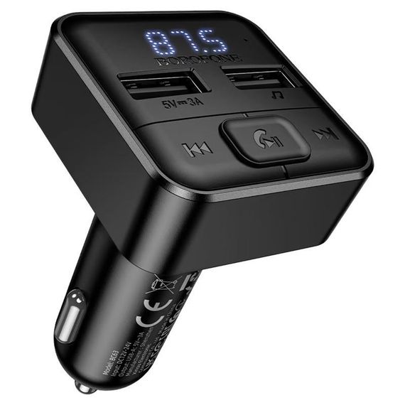 АЗУ FM модулятор Borofone BC63 Selecto QC3.0 (2USB-A) Black | Зображення 1