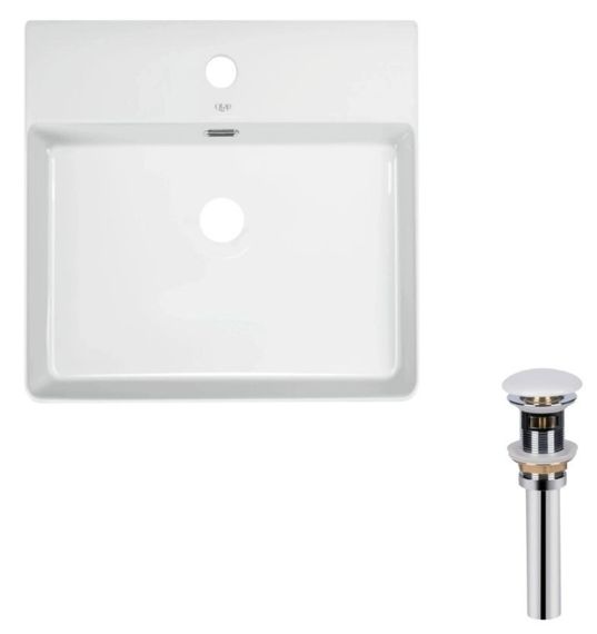 Комплект Qtap Nando LT: Раковина підвісна прямокутна 500х420х130 мм White + Донний клапан PU02O (QT12112173SWN47323)