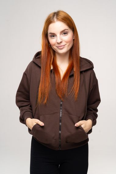 Худі на блискавці жіноче коричневого кольору, 3XL | Зображення 1