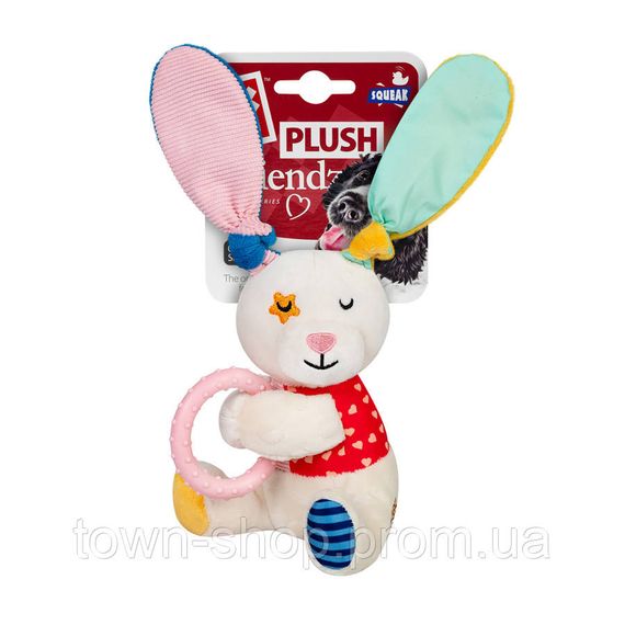 Игрушка для собак Зайчик с кольцом и пищалкой GiGwi Plush, текстиль, термопластичная резина, 16 см | Зображення 1