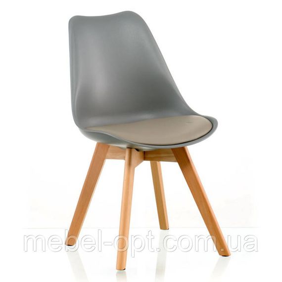 Стілець Sedia grey DSM Eames Style, сіре пластике сидіння з м'якою подушкою та букові ніжки | Зображення 6