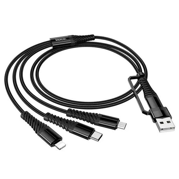 Кабель HOCO X123 USB-1 3 in 1 Micro/Iphone/Type-C, 2A, довжина 1м, Black, Box