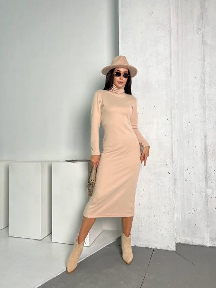 Женское облегающее платье-гольф миди NB24002 бежевое, размер 46/48