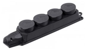 Колодка PiPo PP / SP-4/44 / 16B, 16А, 220-240В, IP44, з заглушкою, із заземленням 4 гнізда, каучук, чорний, Q10