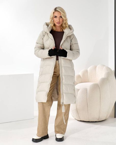 Пуховик бежевий жіночий теплий та довгий | Зображення 6